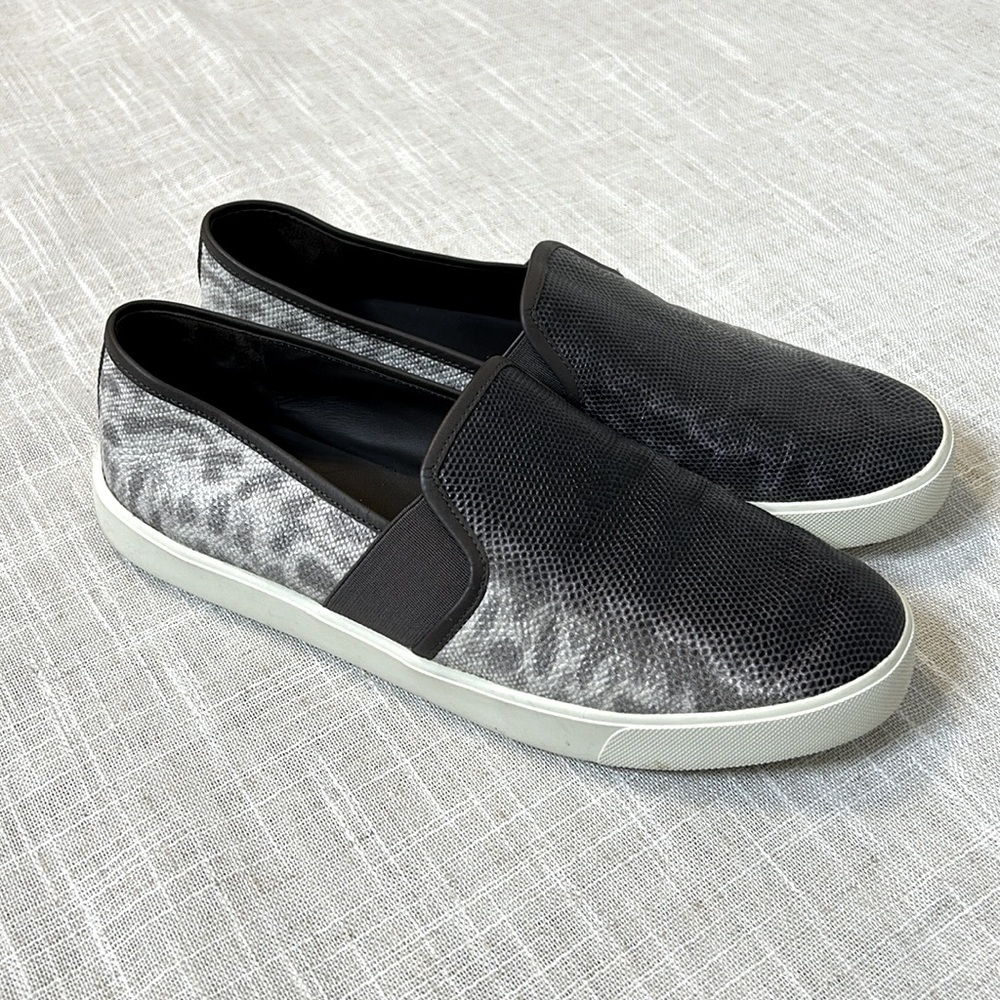 Vince Womens Blair 5 Slip On Sneakers Snake Print Leather Gray 8.5 Low Top Edgy
